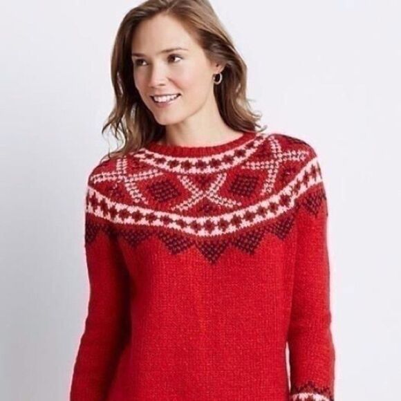 J Jill Fair Isle Sweater Red Size Medium New w Tags - Picture 3 of 5